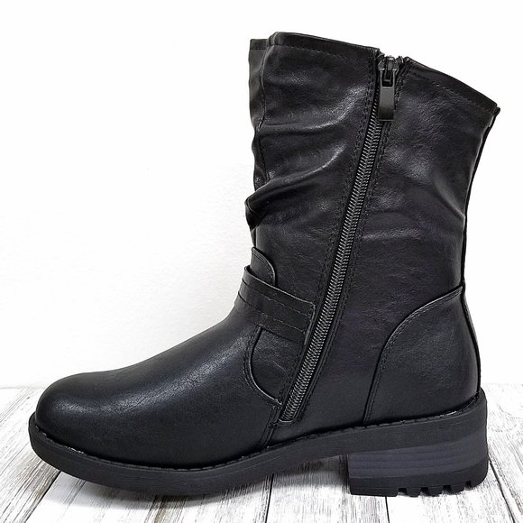 New Black Mid-Calf Biker Short Boots Bootes - Picture 4 of 4